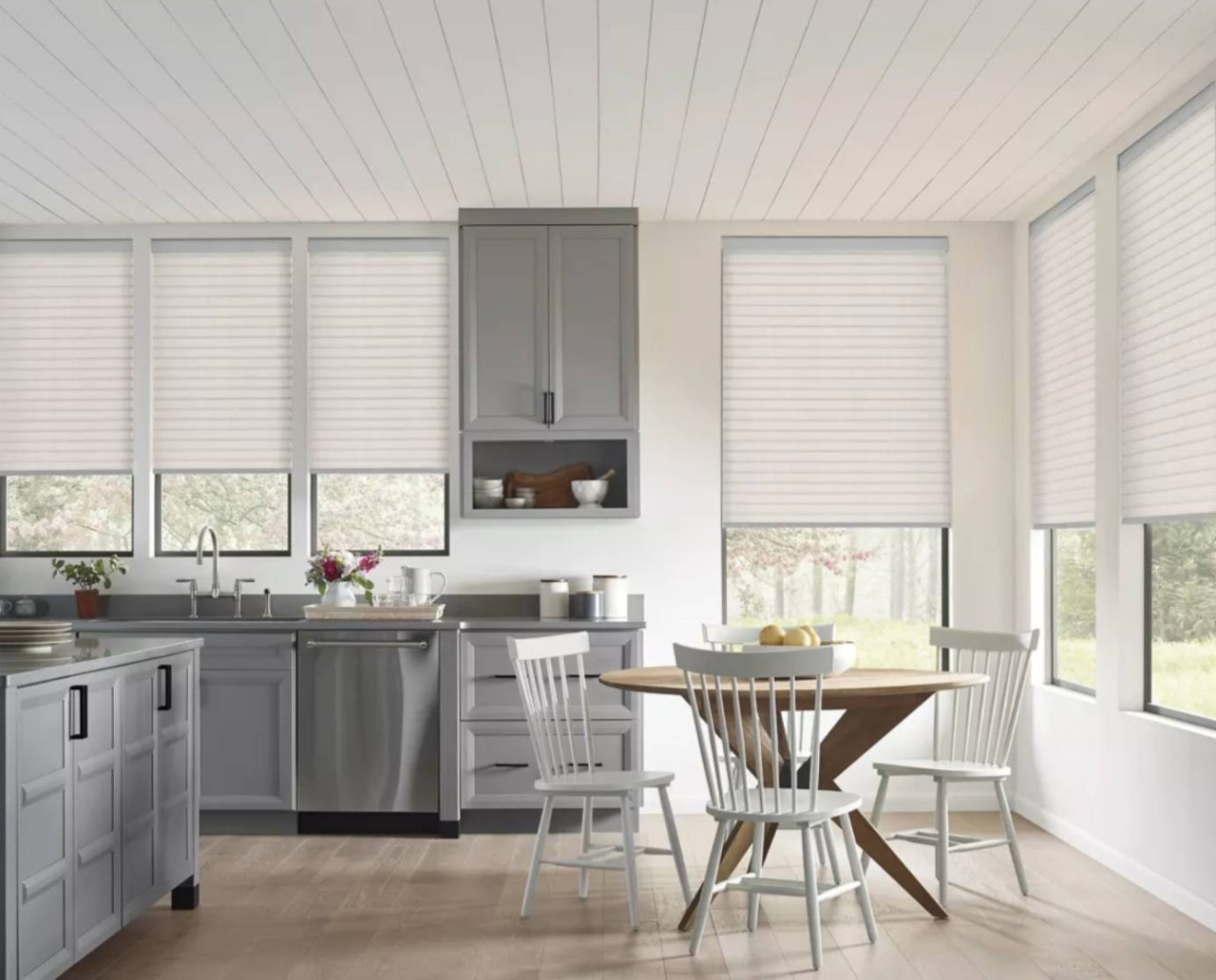 Hunter Douglas roller shades, alternatives to blinds, in a modern kitchen near Fairfax, VA