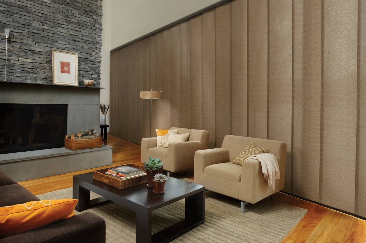 Vertical blinds, fully closed, in a living room near Fairfax, VA